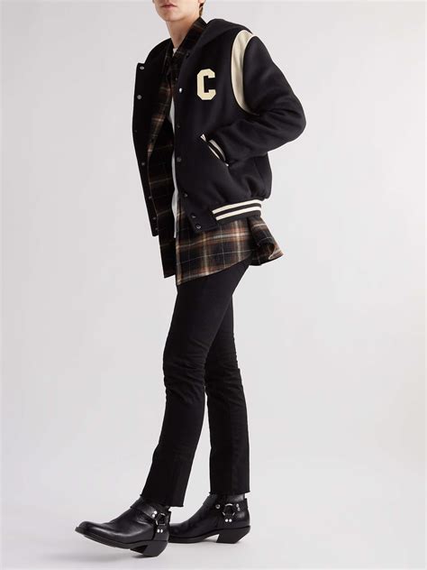 celine varsity jacket black|Celine men's varsity jacket.